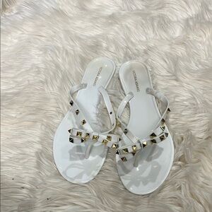 White and Gold Sandals with Bow Detail